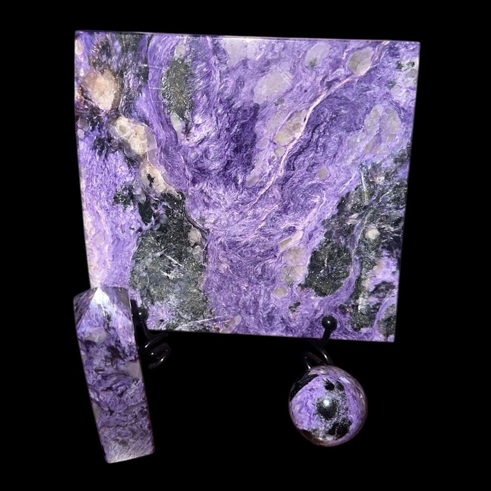 Charoite Set - Slab, Sphere, Tower - CHAROITESET-001